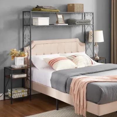 Rustic Brown Queen Bed Frame with Storage Headboard