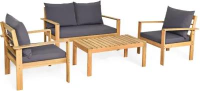 Outdoor 4 Pieces Acacia Wood Conversation Sets with Water Resistant Cushions