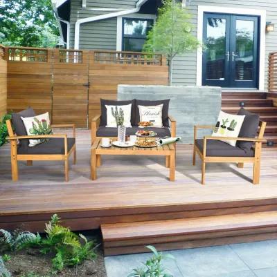 Outdoor 4 Pieces Acacia Wood Conversation Sets with Water Resistant Cushions