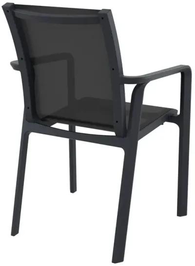 35.5" Gray and Black Resin Sling Outdoor Dining Arm Chair