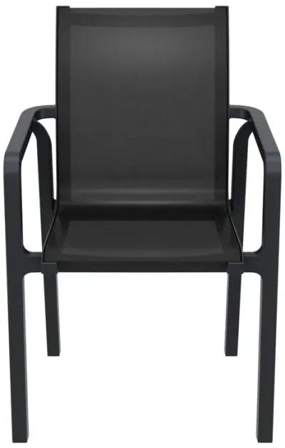 35.5" Gray and Black Resin Sling Outdoor Dining Arm Chair