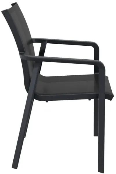 35.5" Gray and Black Resin Sling Outdoor Dining Arm Chair