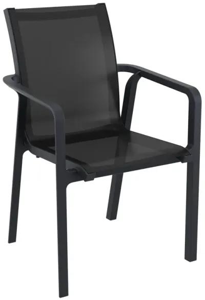 35.5" Gray and Black Resin Sling Outdoor Dining Arm Chair