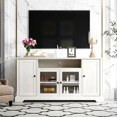 TV Stand for TV up to 65in with 2 Tempered Glass Doors Adjustable Panels Open Style Cabinet, Sideboard for Living room