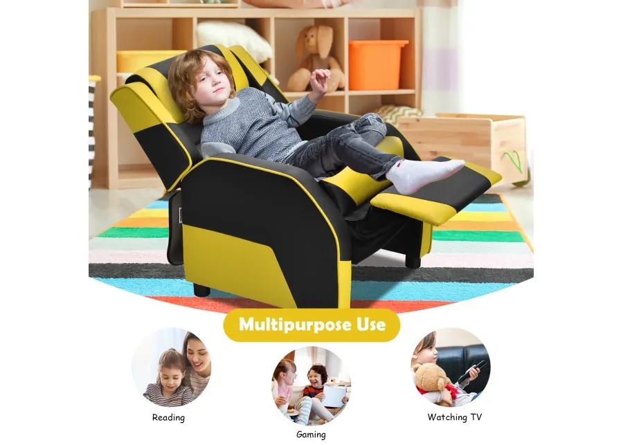 Kids Youth PU Leather Gaming Sofa Recliner with Headrest and Footrest