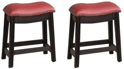 Burgundy PU Upholstery Stool, Set Of 2