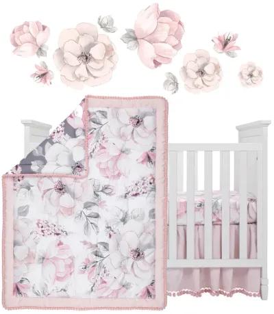 Lambs & Ivy Signature Botanical Baby Watercolor Floral 4-Piece Crib Bedding Set