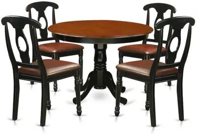 East West Furniture 5  Pc  set  with  a  Round  Kitchen  Table  and  4  Leather  Dinette  Chairs  in  Linen  White