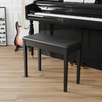 Wooden Duet Piano Bench with Padded Cushion and Music Storage -Black