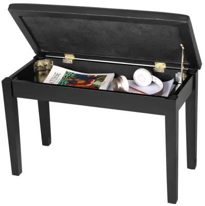 Wooden Duet Piano Bench with Padded Cushion and Music Storage -Black