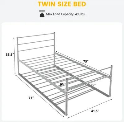 Twin Size Metal Bed Frame Platform with Headboard