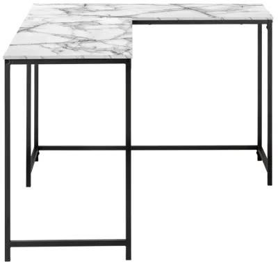 Monarch Specialties I 7393 Computer Desk, Home Office, Corner, 58"L, L Shape, Work, Laptop, Metal, Laminate, White Marble Look, Black, Contemporary, Modern