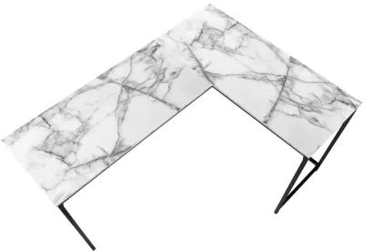 Monarch Specialties I 7393 Computer Desk, Home Office, Corner, 58"L, L Shape, Work, Laptop, Metal, Laminate, White Marble Look, Black, Contemporary, Modern