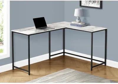 Monarch Specialties I 7393 Computer Desk, Home Office, Corner, 58"L, L Shape, Work, Laptop, Metal, Laminate, White Marble Look, Black, Contemporary, Modern