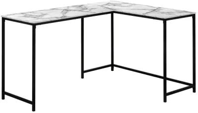 Monarch Specialties I 7393 Computer Desk, Home Office, Corner, 58"L, L Shape, Work, Laptop, Metal, Laminate, White Marble Look, Black, Contemporary, Modern