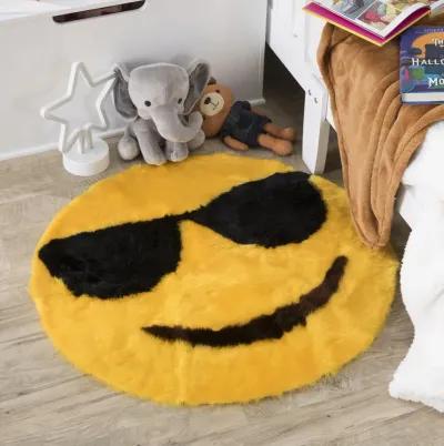 Walk on Me Emoji Faux Fur Soft and Cute 26 in. Sunglasses Area Rug Made in France