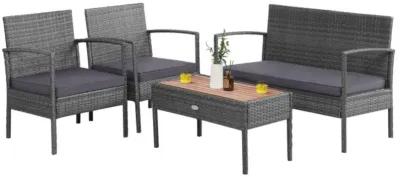 Hivvago 4 Pieces Rattan Patio Conversation Furniture Set with Acacia Wood Tabletop