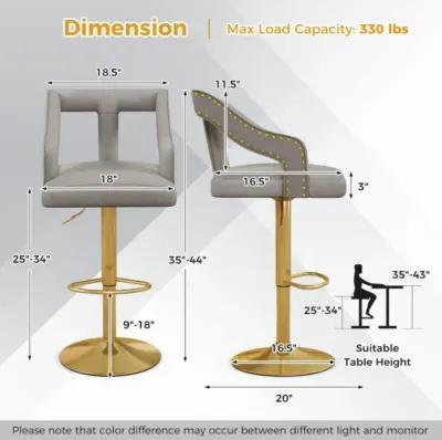 Hivvago Set of 2 Bar Chairs with Footrest and 2-Layer Electroplated Metal Base