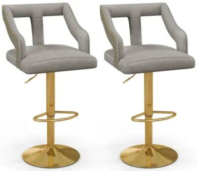 Hivvago Set of 2 Bar Chairs with Footrest and 2-Layer Electroplated Metal Base