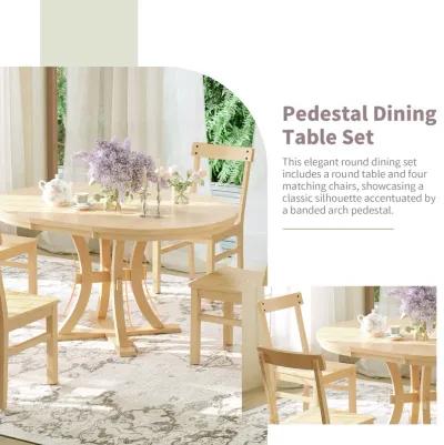 Merax 5-Piece Rustic Round Pedestal Extendable Dining Table Set