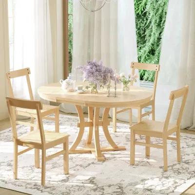 Merax 5-Piece Rustic Round Pedestal Extendable Dining Table Set