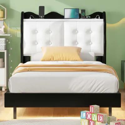 Merax Upholstery Platform Bed Frame with LED