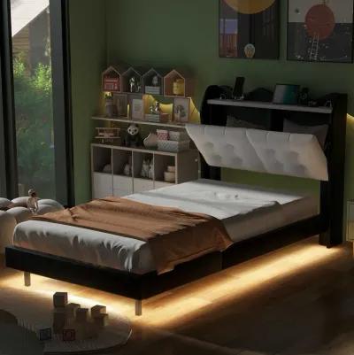 Merax Upholstery Platform Bed Frame with LED