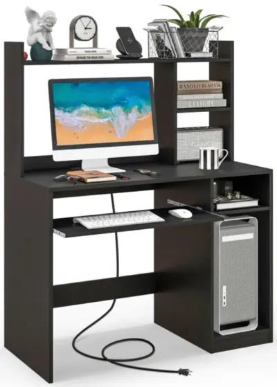 Hivvago Home Office Computer Desk with Bookcase Keyboard Tray and CPU Stand