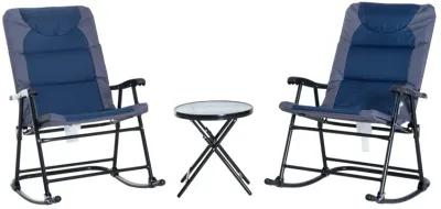 Blue Patio Conversation Set: 3-Piece Rocking Chairs with Glass Table