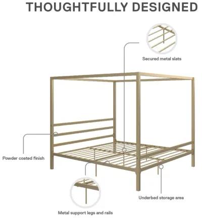 Modern Canopy Metal Bed, King, Gold