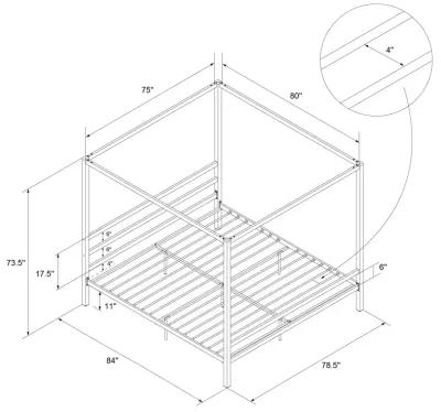 Modern Canopy Metal Bed, King, Gold