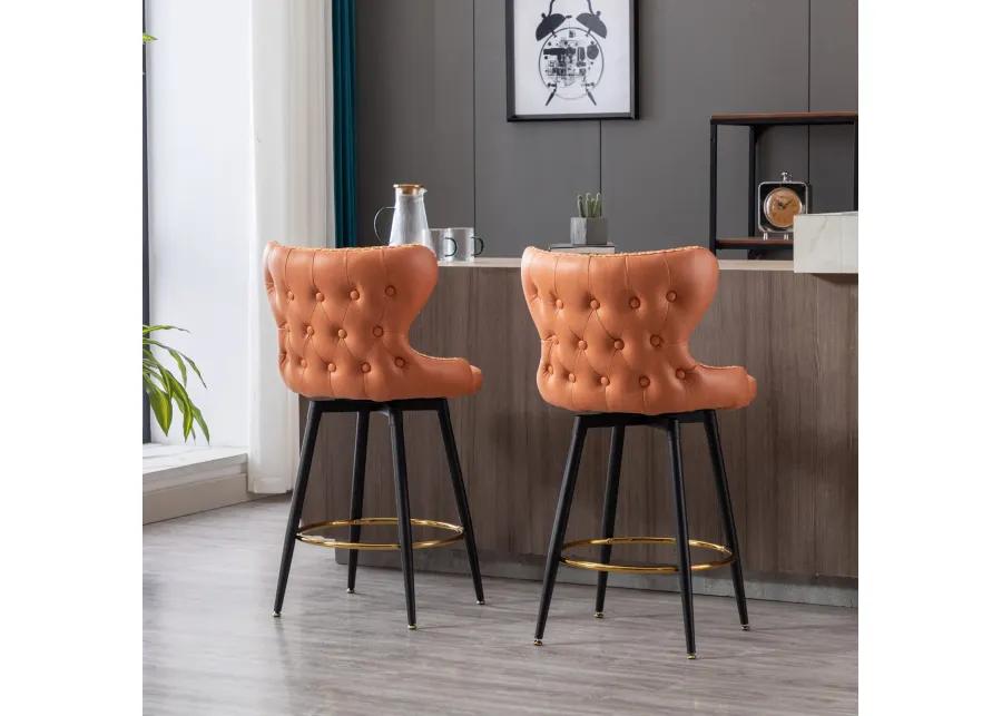 Hivvago 2pcs Gold Accent Bar Stools Tufted Fabric Upholstery