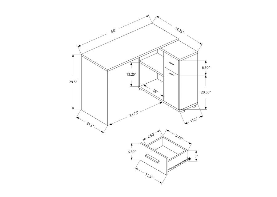 Monarch Specialties I 7351 Computer Desk, Home Office, Corner, Storage Drawers, 46"L, L Shape, Work, Laptop, Laminate, Grey, Contemporary, Modern