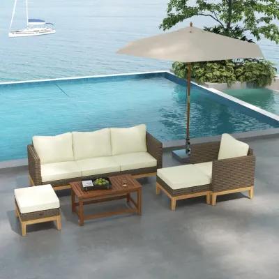 Outsunny Patio Furniture Set w/ Cushions, 5 PCs PE Rattan Conversation Set