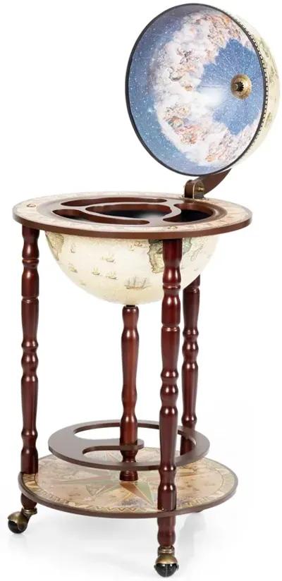 17 Inch Italian Style Design Wooden Globe Liquor Bottle Wine Rack with Wheels