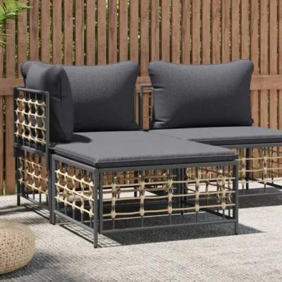 vidaXL Patio Footstool with Dark Gray Cushion Poly Rattan