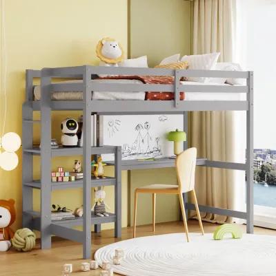 Merax Wooden Loft Bed with Desk and Writing Board