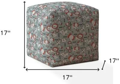 Homezia 17" Grey And White Animal Print Pouf Ottoman