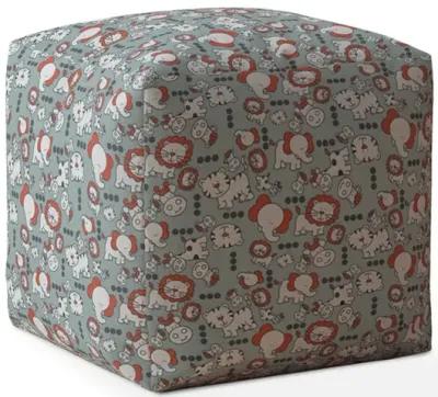 Homezia 17" Grey And White Animal Print Pouf Ottoman