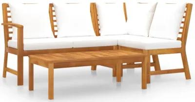 vidaXL 4 Piece Garden Lounge Set with Cushion Cream Solid Acacia Wood