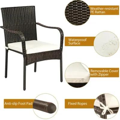 Hivvago Set of 4 Patio Rattan Stackable Dining Chair with Cushioned Armrest for Garden