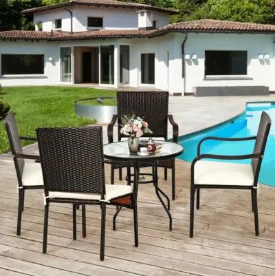 Hivvago Set of 4 Patio Rattan Stackable Dining Chair with Cushioned Armrest for Garden