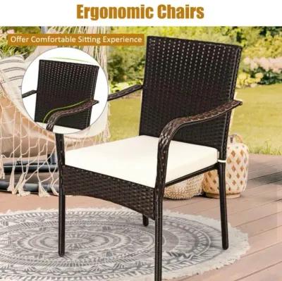 Hivvago Set of 4 Patio Rattan Stackable Dining Chair with Cushioned Armrest for Garden