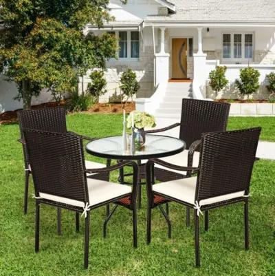 Hivvago Set of 4 Patio Rattan Stackable Dining Chair with Cushioned Armrest for Garden