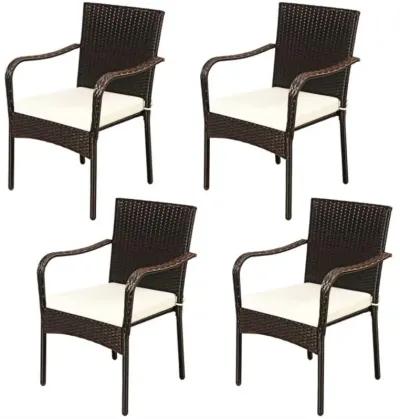 Hivvago Set of 4 Patio Rattan Stackable Dining Chair with Cushioned Armrest for Garden