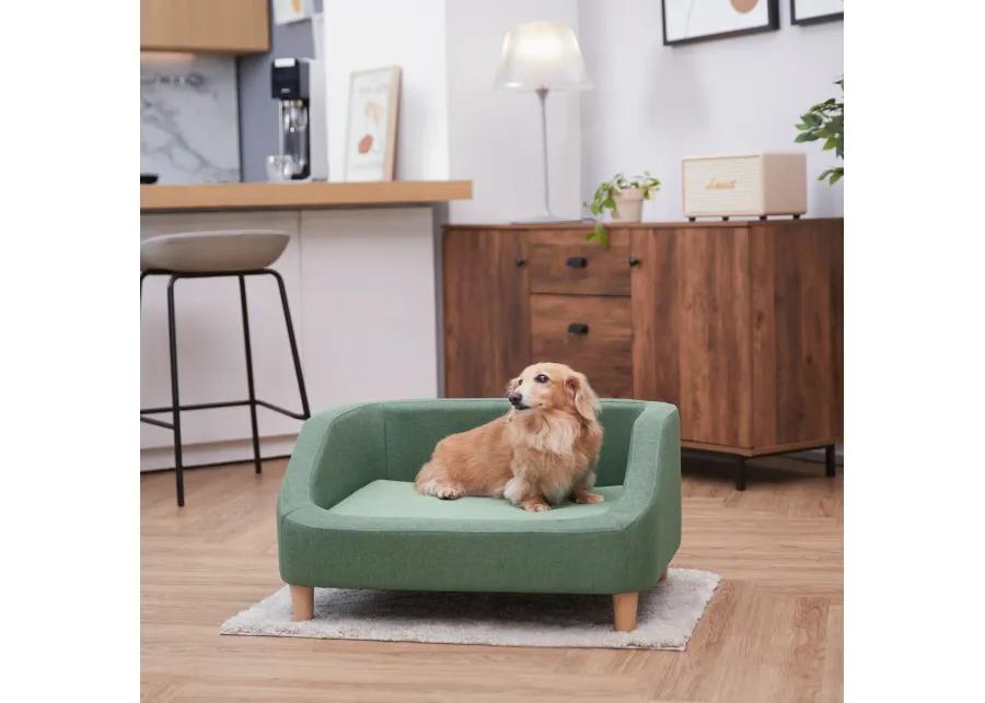 Teamson Pets Bennett Linen 29'' L x 21'' W Pet Sofa with Wood Style Foot & Washable Cover, Sea Green