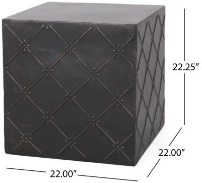 Outdoor End Table, 23 Inch Modern Cube Shape, Copper Faux Concrete - Benzara