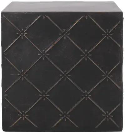 Outdoor End Table, 23 Inch Modern Cube Shape, Copper Faux Concrete - Benzara