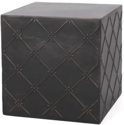 Outdoor End Table, 23 Inch Modern Cube Shape, Copper Faux Concrete - Benzara