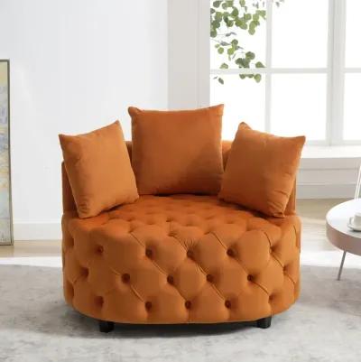 Hivvago Tufted Upholstered Classical Living Room Barrel Accent Chair with Pillows